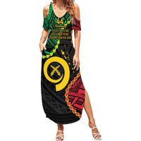 Personalised Vanuatu 44th Anniversary Summer Maxi Dress Tugeta Yumi Selebretem Indipendens Dei LT9 Women Black - Polynesian Pride