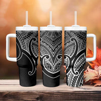 Aotearoa Maori Koru Tumbler With Handle Black Polynesian Pacific Tribal LT9 - Polynesian Pride