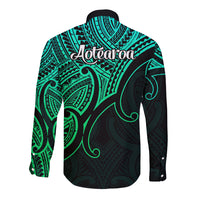 Aotearoa Maori Koru Long Sleeve Button Shirt Polynesian Pacific Tribal - Green LT9 - Polynesian Pride