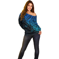 Custom Aotearoa Maori Koru Off Shoulder Sweater Polynesian Pacific Tribal - Blue LT9 - Polynesian Pride