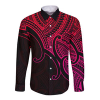 Custom Aotearoa Maori Koru Long Sleeve Button Shirt Polynesian Pacific Tribal - Pink LT9 Unisex Pink - Polynesian Pride
