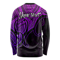 Custom Aotearoa Maori Koru Long Sleeve Shirt Polynesian Pacific Tribal - Purple LT9 - Polynesian Pride