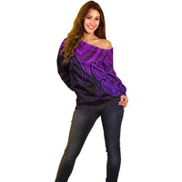 Custom Aotearoa Maori Koru Off Shoulder Sweater Polynesian Pacific Tribal - Purple LT9 - Polynesian Pride