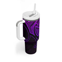 Personalised Aotearoa Papua Shell Tumbler With Handle Purple Polynesian Pacific Tribal