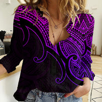 Custom Aotearoa Maori Koru Women Casual Shirt Polynesian Pacific Tribal - Purple LT9 Female Purple - Polynesian Pride