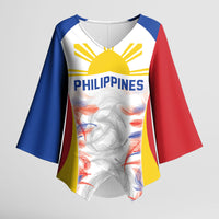 Philippines Flag Day Kimono Sleeve Blouse Filipino Feather Pattern LT9 Female White - Polynesian Pride