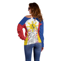 Philippines Flag Day Off Shoulder Sweater Filipino Feather Pattern LT9 - Polynesian Pride