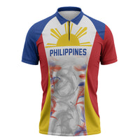 Philippines Flag Day Zipper Polo Shirt Filipino Feather Pattern LT9 White - Polynesian Pride