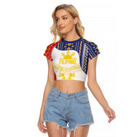 Philippines Flag Day Raglan Cropped T Shirt Filipino Traditional Igorot Tribal Pattern LT9 Female White - Polynesian Pride
