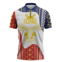 Philippines Flag Day Zipper Polo Shirt Filipino Traditional Igorot Tribal Pattern LT9 White - Polynesian Pride
