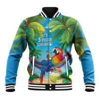 5 Oclock Somewhere Baseball Jacket Hawaii Parrots Cocktail Summer Beach Vibe - Polynesian Pride