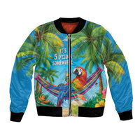 5 Oclock Somewhere Bomber Jacket Hawaii Parrots Cocktail Summer Beach Vibe - Polynesian Pride