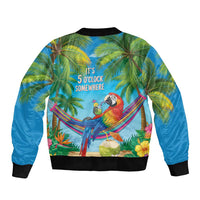 5 Oclock Somewhere Bomber Jacket Hawaii Parrots Cocktail Summer Beach Vibe - Polynesian Pride