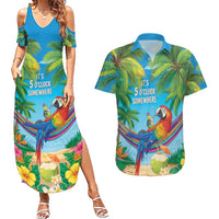 5 Oclock Somewhere Couples Matching Summer Maxi Dress and Hawaiian Shirt Hawaii Parrots Cocktail Summer Beach Vibe LT9 Blue - Polynesian Pride
