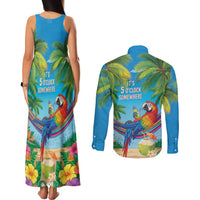 5 Oclock Somewhere Couples Matching Tank Maxi Dress and Long Sleeve Button Shirt Hawaii Parrots Cocktail Summer Beach Vibe LT9 - Polynesian Pride