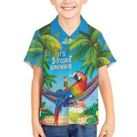 5 Oclock Somewhere Family Matching Off The Shoulder Long Sleeve Dress and Hawaiian Shirt Hawaii Parrots Cocktail Summer Beach Vibe - Polynesian Pride