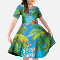 5 Oclock Somewhere Family Matching Summer Maxi Dress and Hawaiian Shirt Hawaii Parrots Cocktail Summer Beach Vibe LT9 Daughter's Dress Blue - Polynesian Pride