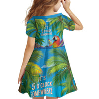 5 Oclock Somewhere Kid Short Sleeve Dress Hawaii Parrots Cocktail Summer Beach Vibe - Polynesian Pride