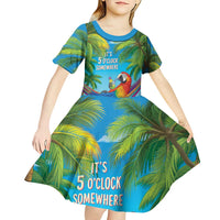 5 Oclock Somewhere Kid Short Sleeve Dress Hawaii Parrots Cocktail Summer Beach Vibe - Polynesian Pride