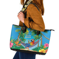 5 Oclock Somewhere Leather Tote Bag Hawaii Parrots Cocktail Summer Beach Vibe - Polynesian Pride