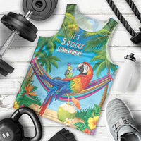 5 Oclock Somewhere Men Tank Top Hawaii Parrots Cocktail Summer Beach Vibe LT9 - Polynesian Pride