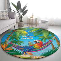 5 Oclock Somewhere Round Carpet Hawaii Parrots Cocktail Summer Beach Vibe - Polynesian Pride