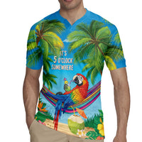 5 Oclock Somewhere Rugby Jersey Hawaii Parrots Cocktail Summer Beach Vibe - Polynesian Pride