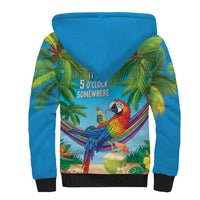 5 Oclock Somewhere Sherpa Hoodie Hawaii Parrots Cocktail Summer Beach Vibe - Polynesian Pride