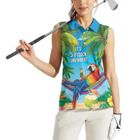 5 Oclock Somewhere Women Sleeveless Polo Shirt Hawaii Parrots Cocktail Summer Beach Vibe - Polynesian Pride