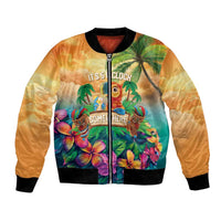 5 Oclock Somewhere Personalized Bomber Jacket Hawaii Parrots Plumeria Summer Vibe - Polynesian Pride