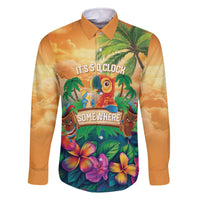 5 Oclock Somewhere Personalized Family Matching Off The Shoulder Long Sleeve Dress and Hawaiian Shirt Hawaii Parrots Plumeria Summer Vibe - Polynesian Pride
