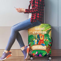 5 Oclock Somewhere Personalized Luggage Cover Hawaii Parrots Plumeria Summer Vibe - Polynesian Pride