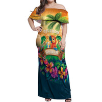 5 Oclock Somewhere Personalized Off Shoulder Maxi Dress Hawaii Parrots Plumeria Summer Vibe LT9 Women Yellow - Polynesian Pride