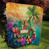 5 Oclock Somewhere Personalized Quilt Hawaii Parrots Plumeria Summer Vibe - Polynesian Pride