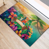 5 Oclock Somewhere Personalized Rubber Doormat Hawaii Parrots Plumeria Summer Vibe - Polynesian Pride