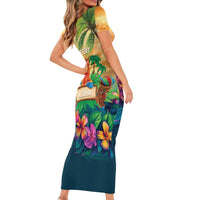5 Oclock Somewhere Personalized Short Sleeve Bodycon Dress Hawaii Parrots Plumeria Summer Vibe - Polynesian Pride