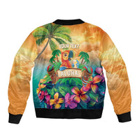 5 Oclock Somewhere Personalized Sleeve Zip Bomber Jacket Hawaii Parrots Plumeria Summer Vibe - Polynesian Pride