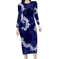 Mokihana Maile and Ilima Leis Long Sleeve Bodycon Dress Uliuli Hawaiian Tapa Quilt Pattern - Polynesian Pride