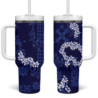 Mokihana Maile and Ilima Leis Tumbler With Handle Uliuli Hawaiian Tapa Quilt Pattern - Polynesian Pride