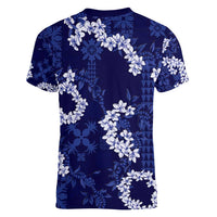 Mokihana Maile and Ilima Leis Women V-Neck T-Shirt Uliuli Hawaiian Tapa Quilt Pattern - Polynesian Pride