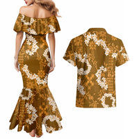 Mokihana Maile and Ilima Leis Couples Matching Mermaid Dress and Hawaiian Shirt Alani Hawaiian Tapa Quilt Pattern - Polynesian Pride