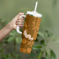 Mokihana Maile and Ilima Leis Tumbler With Handle Alani Hawaiian Tapa Quilt Pattern - Polynesian Pride