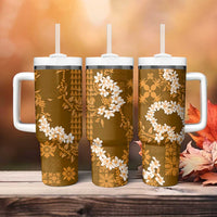 Mokihana Maile and Ilima Leis Tumbler With Handle Alani Hawaiian Tapa Quilt Pattern - Polynesian Pride