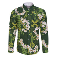 Mokihana Maile and Ilima Leis Family Matching Long Sleeve Bodycon Dress and Hawaiian Shirt Omaʻomaʻo Hawaiian Tapa Quilt Pattern - Polynesian Pride