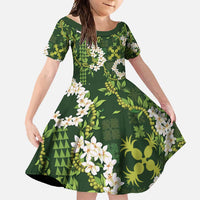 Mokihana Maile and Ilima Leis Family Matching Mermaid Dress and Hawaiian Shirt Omaʻomaʻo Hawaiian Tapa Quilt Pattern - Polynesian Pride