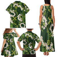 Mokihana Maile and Ilima Leis Family Matching Tank Maxi Dress and Hawaiian Shirt Omaʻomaʻo Hawaiian Tapa Quilt Pattern - Polynesian Pride