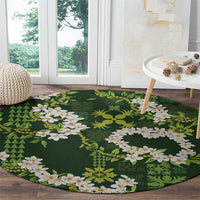 Mokihana Maile and Ilima Leis Round Carpet Omaʻomaʻo Hawaiian Tapa Quilt Pattern - Polynesian Pride