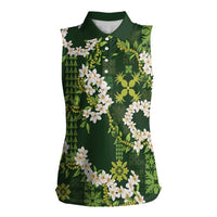 Mokihana Maile and Ilima Leis Women Sleeveless Polo Shirt Omaʻomaʻo Hawaiian Tapa Quilt Pattern - Polynesian Pride