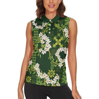 Mokihana Maile and Ilima Leis Women Sleeveless Polo Shirt Omaʻomaʻo Hawaiian Tapa Quilt Pattern - Polynesian Pride