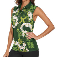 Mokihana Maile and Ilima Leis Women Sleeveless Polo Shirt Omaʻomaʻo Hawaiian Tapa Quilt Pattern - Polynesian Pride
